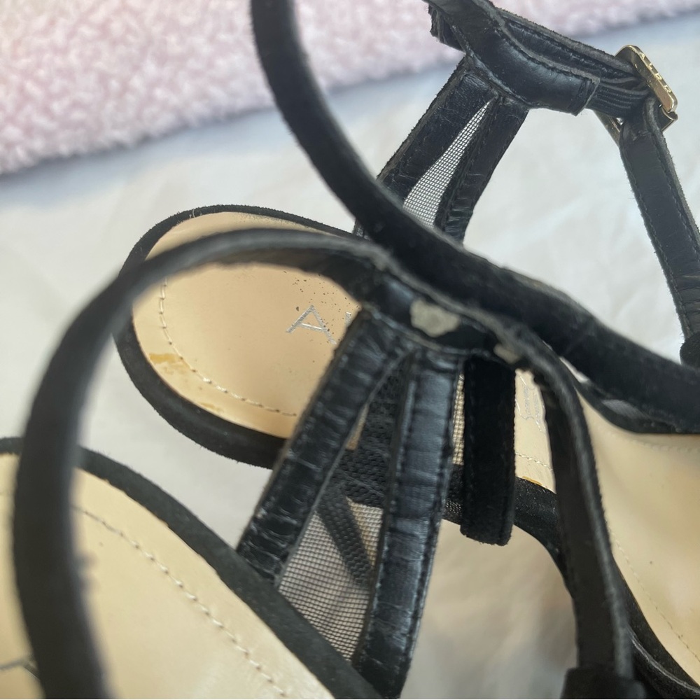 Aldo Sexy Strappy Stiletto Platform Heels Black Leather Suede and Mesh Size 7 - Picture 6 of 10